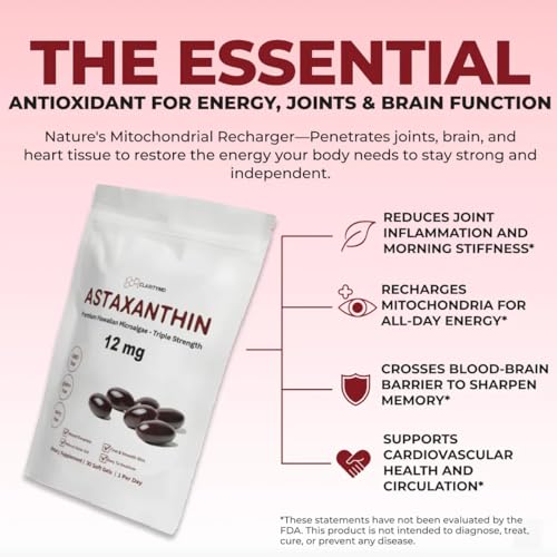 Astaxanthin 12mg Softgels – Natural Antioxidant for Joint, Vision & Cognitive Support – 90 Count