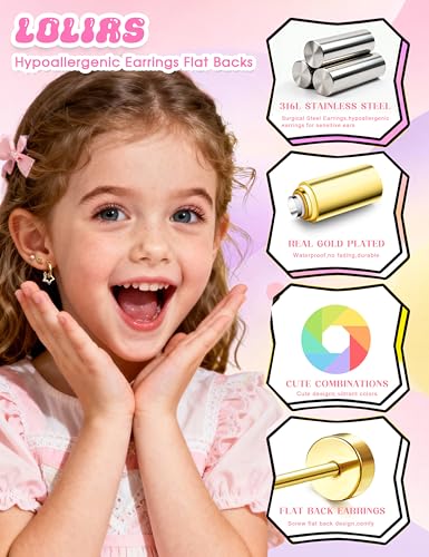 LOLIAS Hypoallergenic Flat Back Earrings 10 Pairs Set