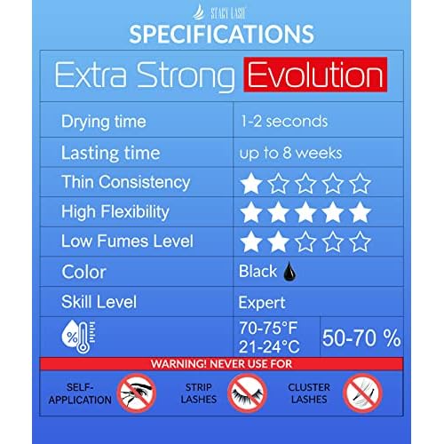 Extra Strong Evolution Eyelash Extension Glue 10ml & Extra Bonder 15ml & Primer/Cleanser 40ml - Stacy Lash/Black Adhesive 1-2Sec Drying Time/Sealer/Protein Oil Remover/Professional Supplies