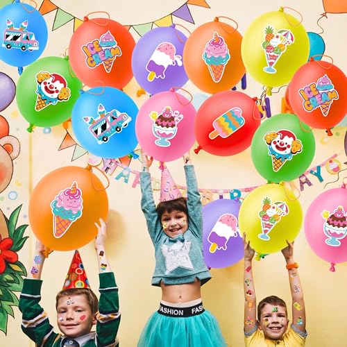72 PCS Ice Cream Party Favors Bundle - Punch Balloons & Tattoos