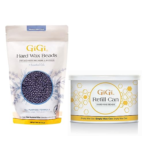 GiGi Hard Wax Beads Refill Can 14 oz and Relaxing Lavender Hard Wax for Hair Removal 14 oz