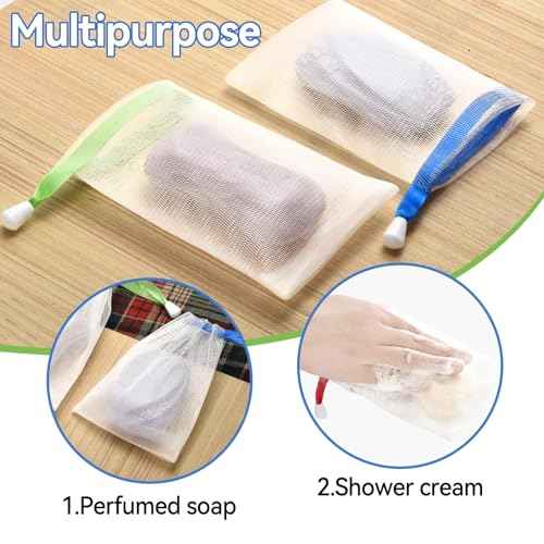 10PCS Mesh Soap Bag, Exfoliating Soap Saver Pouch, Foam Net Soap Saver, Soap Bag Soft for Shower with Drawstring