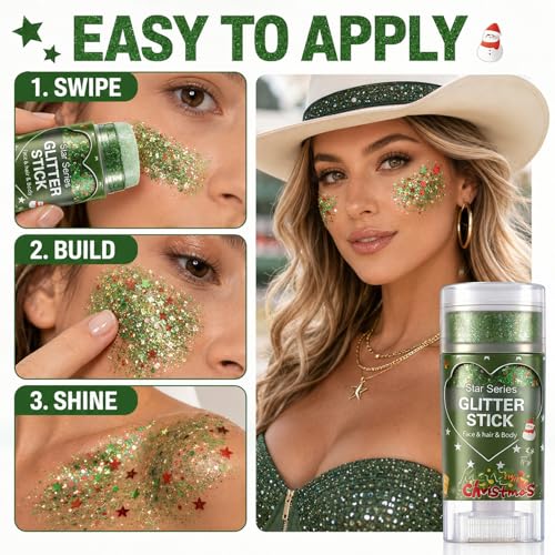 Sulily Green & Red Brazil Face Glitter Stick for World Cup Fans, Party & Sports Events