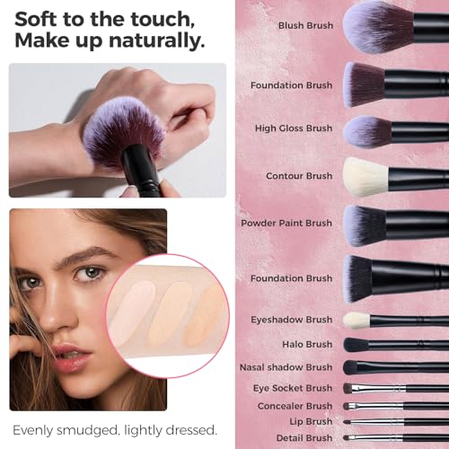 BS-MALL Makeup Brush Set with Waterproof Travel Bag & Makeup sponges -26 Pcs Set Triangle Puff & Face Washing Puffs,Face Wash Headband Wristband for Travel Go Camping Gift & Makeup Beginners (Pink)
