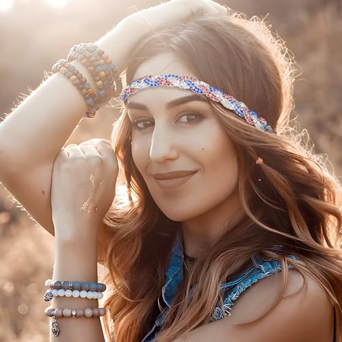 Fstrend Elastic Crystal Hairbands Rhinestone Headband Multicolors Boho Sparkle Head Chain Headpieces for Women (Red A)