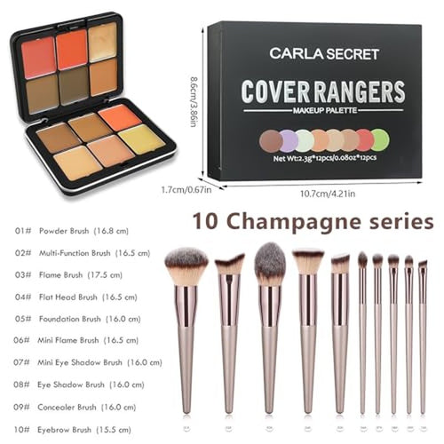 12-Color Eyeshadow Palette & 10 Champagne Gold Makeup Brushes Set