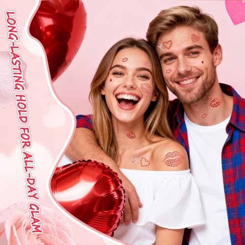 Face Gems Stickers with Red Lips & Hearts - 5 Sheet