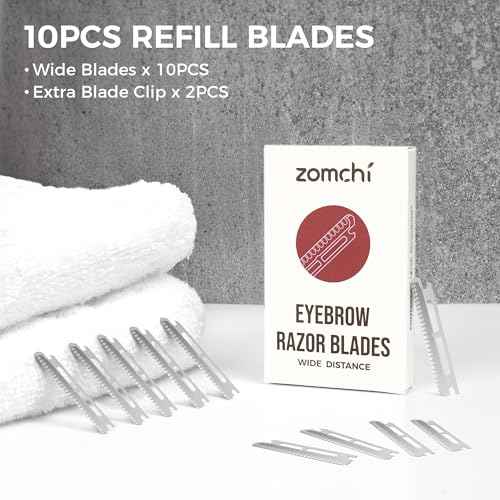 ZOMCHI Dermaplaning Razor Refills, Set of 10 Replacement Blades, Wide Distance, Metal, Plastic Free, Eyebrow Razor Blades
