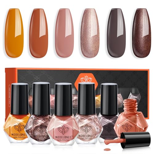 Modelones Fall Nail Polish Set with 6 Colors - Orange Brown Variation