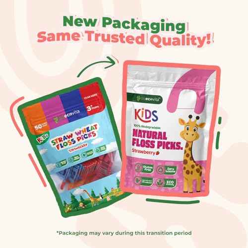Biodegradable Kids Flossers - Dental Floss Picks for Children | Fluoride & Plastic-Free | Colorful & Fun Animal Floss Sticks | Eco Friendly, Vegan, Natural (Strawberry - 100 Pack)