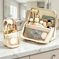 Wnnideo Standing Makeup Bag - Large Capacity Linen Cosmetic Organizer