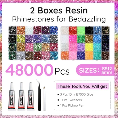 50000Pcs AB Coated Resin Rhinestones - 3mm Flatback Gems for Crafting