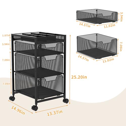 Rolling Makeup Cart Organizer 4-Tier 3 Drawers with Dividers, Black – JKsmart