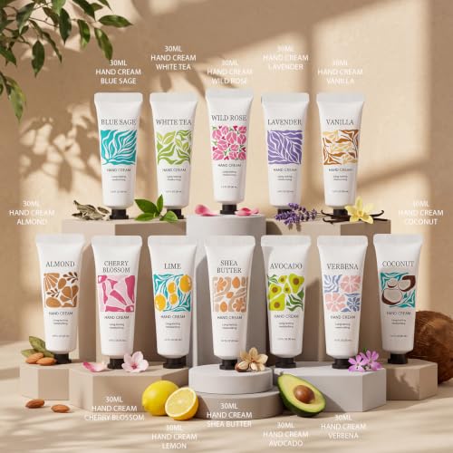12 Pack Travel Size Hand Cream Set for Dry Hands - Bulk Fragrance Lotion