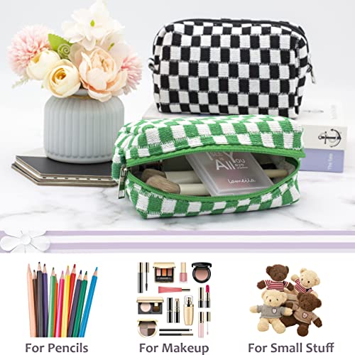 Green Checkered Travel Makeup Bag - Compact Purse Organizer, 1 Pack