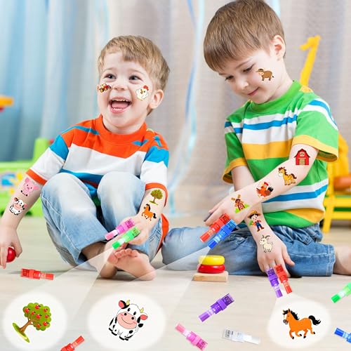 72 PC Farm Party Favors Set - 24 LED Finger Lights & 48 Glow Tattoos