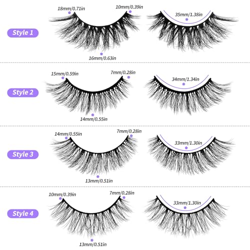 20 Pairs False Eyelashes - 4 Styles, Natural to Dramatic Look