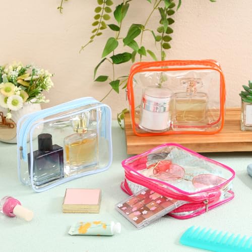 Cunno 60 Pcs Clear Makeup Bags Cosmetic Storage Bags PVC Zipper Pouches Travel Waterproof Toiletry Plastic Case Bulk for Women Organizing Summer Vacation Travel Bathroom(Vivid Color)