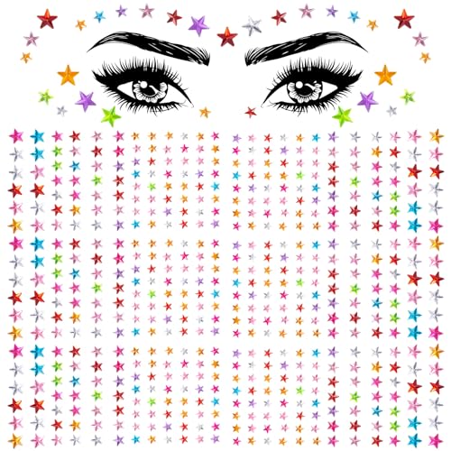 Star Face Gem Stickers - 6 Sheets Colorful Rhinestones (528pcs)
