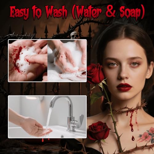 Vampire Blood Fake Blood Kit - Coagulated Gel, Spray & Dripping Liquid for Realistic Vampire Zombie SFX Makeup, Skin-Safe Washable Special Effects Blood for Halloween Cosplay Costume Party