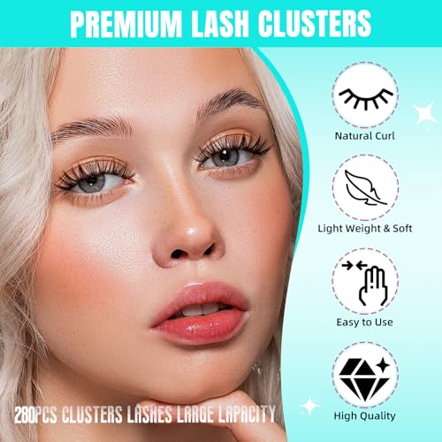 Lash Clusters Wispy 280PCS Eyelash Extension 40D Cluster Lashes Individual Lashes DIY Lash Extension Natural Look Cluster Eyelash Extensions Soft False Eyelashes at Home for Beginners(12mm)