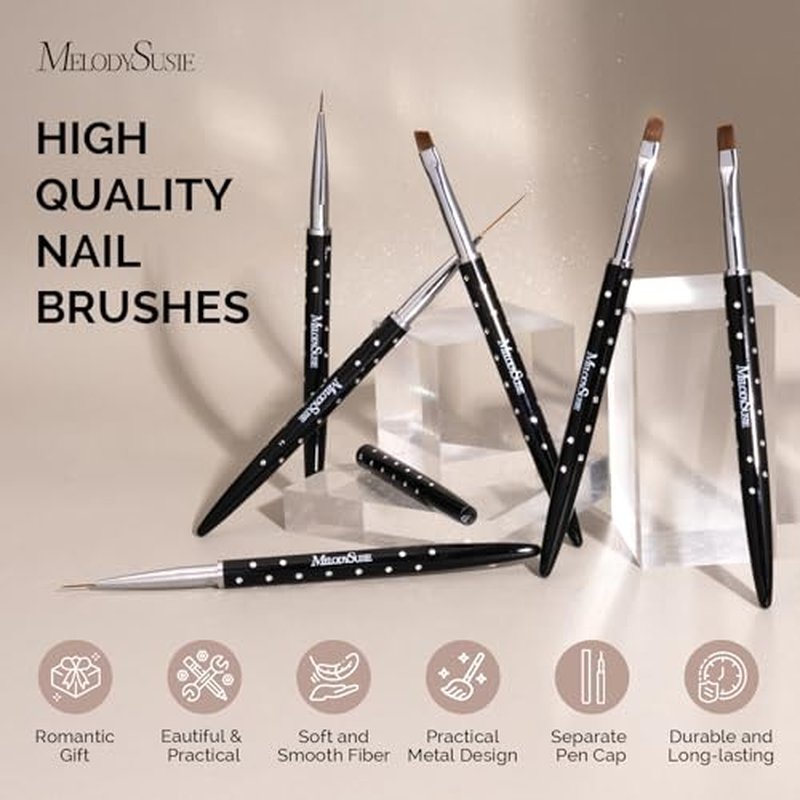 MelodySusie 6-Piece Nail Art Brush Set for DIY Nail Designs