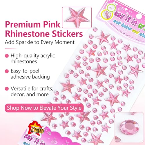 Pink Star Face Gems Stickers - Self-Adhesive Rhinestones