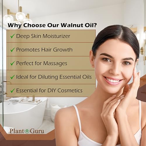 Walnut Oil 8 fl. oz. - Cold Pressed 100% Pure Natural - Skin, Body, Face, and Hair Growth Moisturizer. Great For Creams, Lotions, Lip balm and Soap Making.