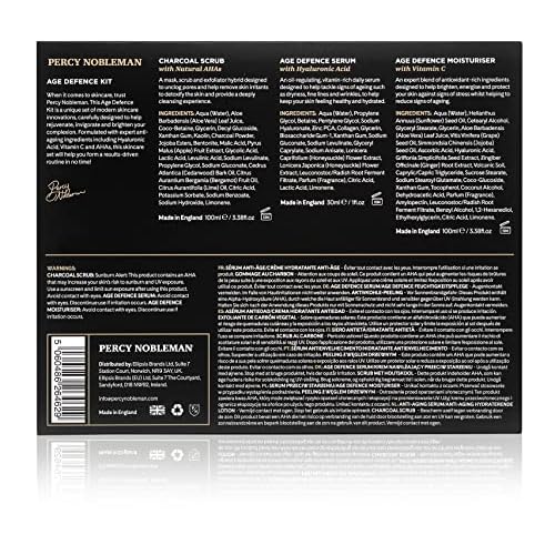 Percy Nobleman Age Defence Kit ? Men¡¯s Skincare Gift Set with Charcoal Face Scrub, Hydrating Facial Serum with Hyaluronic Acid & Vitamin C Moisturiser for Cleansing, Nourishment & Healthy Skin