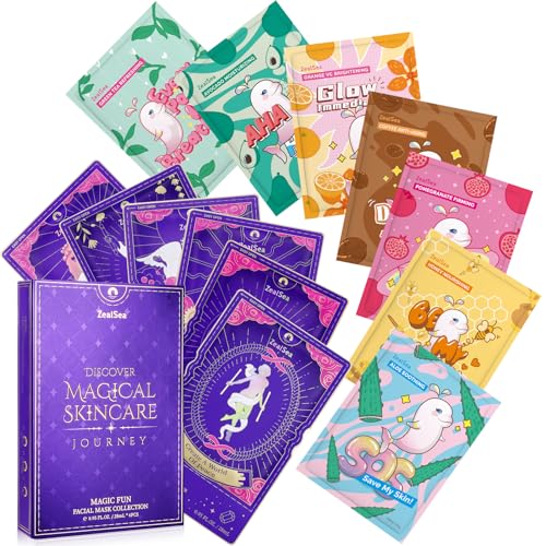 ZealSea Super Hydrating & Moisturizing Facial Sheet Mask Bundle 7 Pack Sheet Masks Plus New Releasing Magic Fun Facial Mask Collection