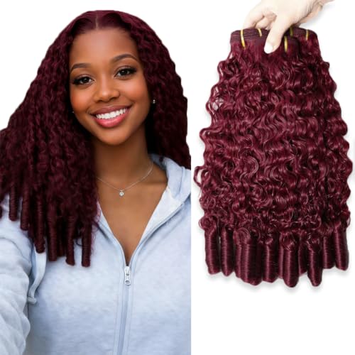 GtaiiReu 99J Wine Red Burmese Curly Human Hair Bundles 30-34 Inch, Double Weft Virgin Extensions