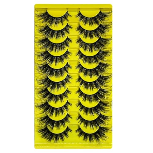 Fake Eyelashes Fluffy Lashes D Curl Faux Mink Lashes Cat Eye Lashes Wispy Fake Lashes Fox Eye Manga Lashes Volume Strip Lashes 10 Pairs Pack by YILATAO (10Pairs-huangse-w68)