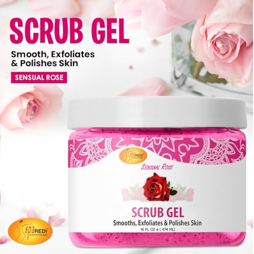 SPA REDI ? Exfoliating Scrub Pumice Gel, Sensual Rose, 16 oz - Manicure, Pedicure and Body Exfoliator Infused with Hyaluronic Acid, Amino Acids, Panthenol and Comfrey Extract