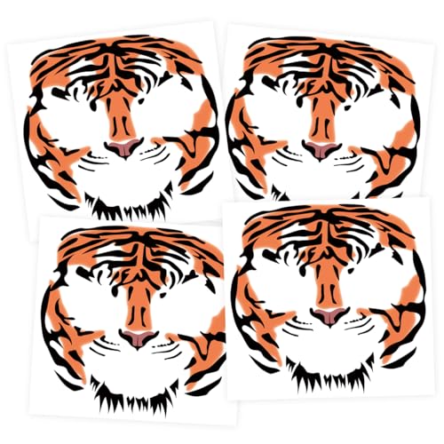 Tiger Face Temporary Tattoos - 4 Sheets, 6.9" x 6.9" for Parties