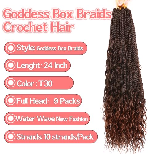 Boho Box Braids Crochet Hair 24 Inch - 9 Packs Water Wave