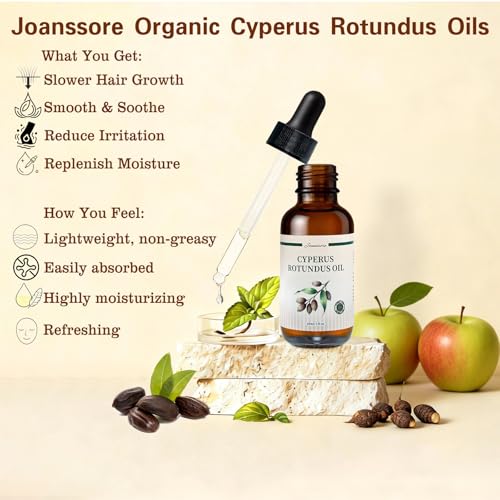 Joanssore Organic Cyperus Rotundus Hair Removal Oil - Reduce Ingrown & Regrowth, 2 Fl Oz