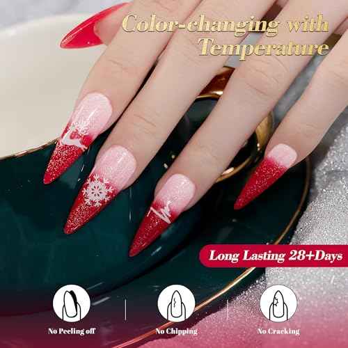 YTD Likomey Color Changing Gel Nail Polish Set,Christmas 6 Colors Shimmer Brocade Glitter Mood Temperature Change Colors Kit,Fall Winter Red Green UV Thermal Varnish,6 Pcs 7.5ml
