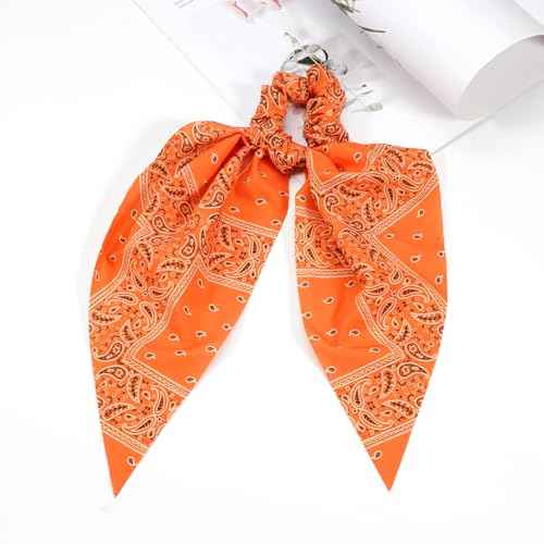 Fall Orange Bandana Hair Ties for Women Girls Halloween Autumn Hair Scrunchies Elastic Tie Ribbon Hair Bows Hair Accessories Gifts