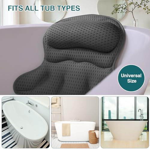Bath Pillows for Tub, Bath Pillow Luxury Bathtub Pillows for Head and Neck Support - With 4D Air Mesh Fabric & Strong 6 Suction Cups, Tub Pillow For Bathtub, Bath Accessories & Spa Gifts For Women Men
