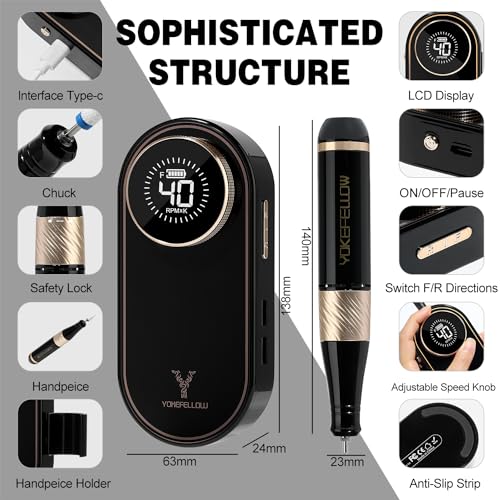 YOKE FELLOW Electric Nail File - Nail Drill Machine for Acrylic Nail Kit with Nail Dust Brush for Dip Powder Manicure Pedicure 40000RPM Rechargeable Nail Drill Gift Set for Women