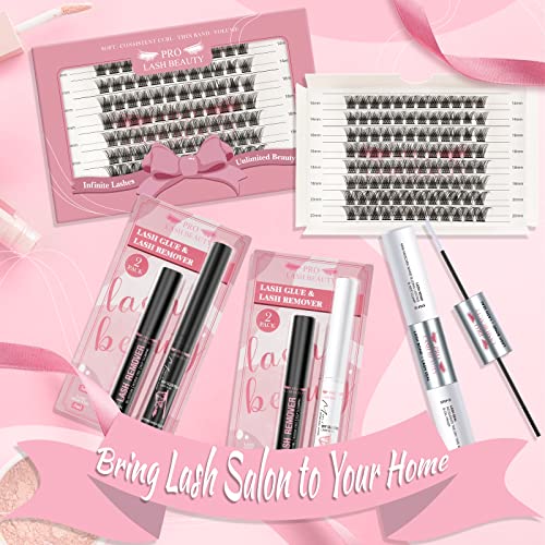 Lash Clusters, 96 Pcs Individual Cluster Lashes DIY Lash Extension Eyelash Clusters Volume Wispy Lashes Super Thin Band Reusable Soft & Comfortable(Natural-C-14-20 mix)