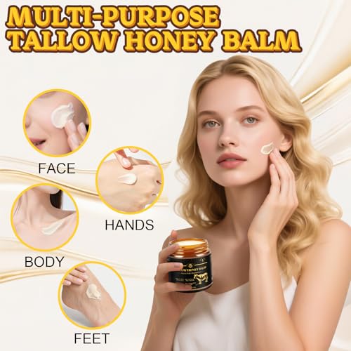 Beef Tallow for Skin, Tallow and Honey Balm for Face, Grass-Fed Beef Tallow Face Moisturizer, Deeply Moisturizing for Dry & Sensitive Skin (4.23oz/120g)
