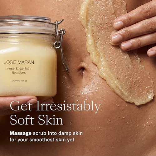 Josie Maran Argan Sugar Balm Body Scrub - Exfoliating Sugar Scrub with 100% Pure Argan Oil & Coconut Oil - Softens, Smoothes & Hydrates Dry Skin - Vegan + Cruelty Free - Vanilla Bean (10 oz)