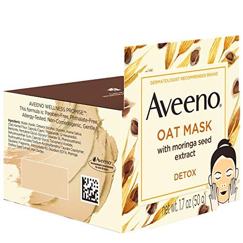 Aveeno Oat Face Mask with Detoxifying Moringa Seed Extract and Vitamin E Antioxidant, to Remove Skin Impurities, Paraben Free, Phthalate-Free, 1.7 oz