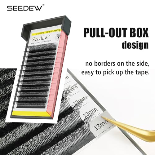 6D Lash Extensions, 0.07mm D Curl MIX8-15mm 12 Rows/Tray, W Shape Flat Stem, PBT Mega Volume Eyelash Grafting for Beginner Artist, Lash Tech, Beauty Salon(6D-Matte Black-0.07-D-MIX8-15mm)