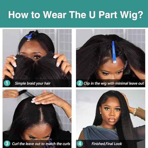 Ainmeys Kinky Straight U Part Wigs 200% Brazilian Yaki Straight Upgrade U Shape Human hair Wigs With Drawstring for Women No leave out wear and go Glueless Clip In Half Wigs (26IN)