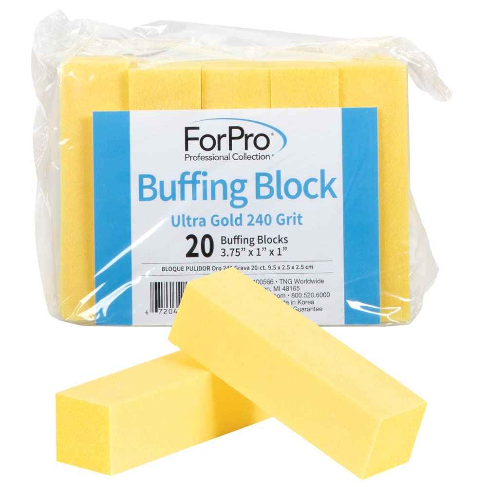 ForPro Ultra Gold Buffing Block, 240 Grit, Four-Sided Manicure & Pedicure Nail Buffer, 3.75” L x 1” W x 1” H, 20-Count (Pack of 4)