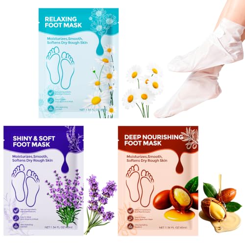 QUNGCO Moisturizing Foot Mask Socks - Hydrating & Softening for Dry Cracked Feet, Pack of 3