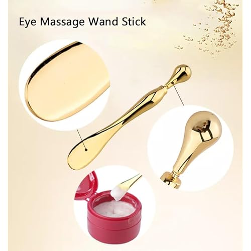 BetterJonny 3Pcs Metal Eye Cream Applicator Roller Wand Stick, Cosmetics Spoon Eye Cream Massager Wand Girls Women Facial Massager for Fatigue Relief Reduce Puffiness (Gold)