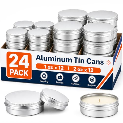 24-Pack Aluminum Tin Cans with Screw Lids - 1oz & 2oz Containers for Salves, Candles & Crafts